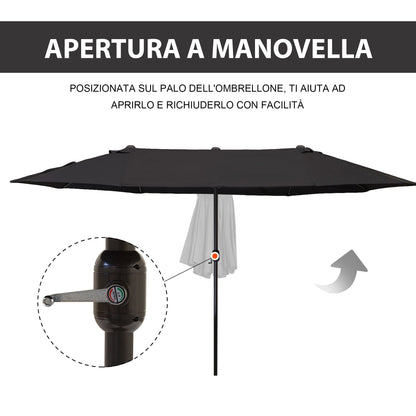 Double Garden Umbrella with Crank Opening, in Steel and Polyester, 460x270x240 cm, Black