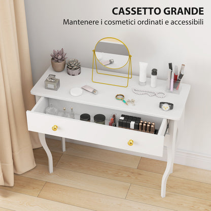 Dressing Table and Console Table for Entrance Hall with Large Wooden Drawer, 100x40x74 cm, White