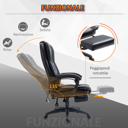 Height Adjustable Office Chair with 6 Massage Points, Faux Leather, 68.5x68. 5x113-121 cm, Black