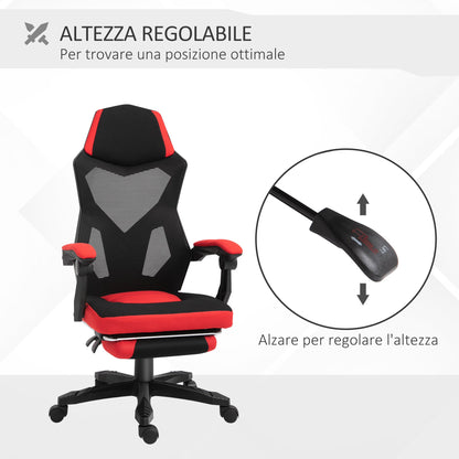 Ergonomic Reclining Office Chair with Footrest, Mesh Fabric, 58x63x112-122 cm, Black and Red