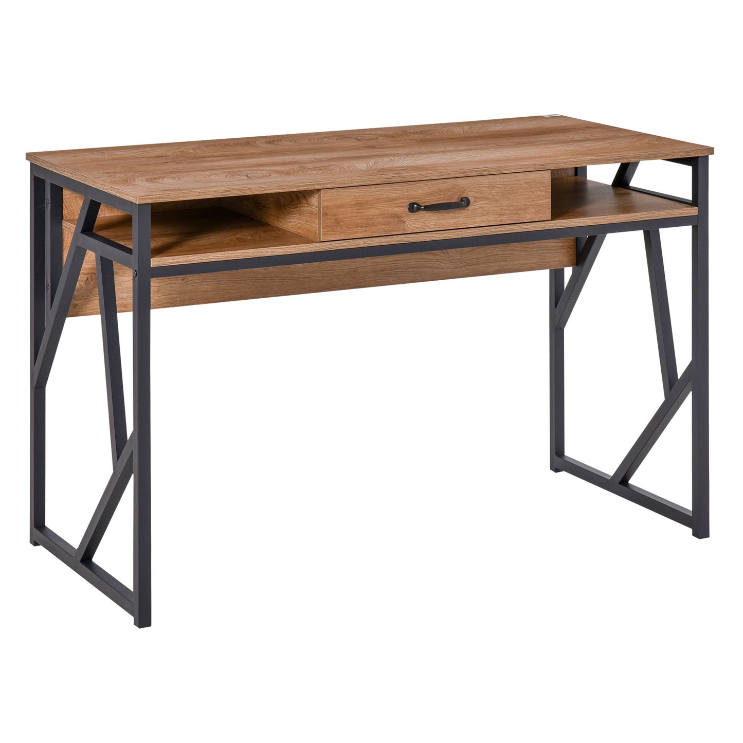 Modern Industrial Style Metal and MDF Desk, Shelves and Drawer for Home and Office, 120x60x76cm Black and Brown