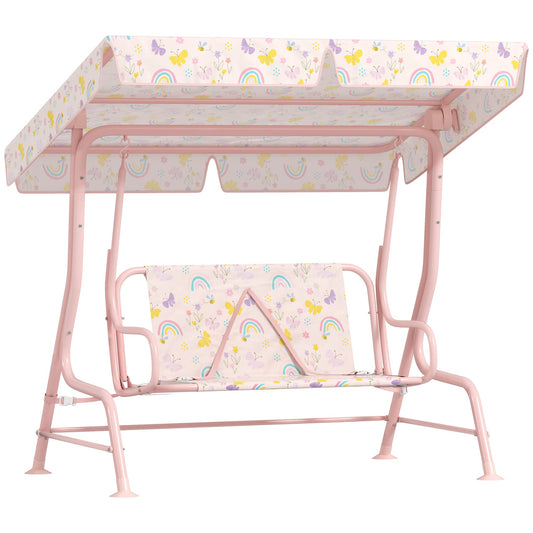 2-Seater Outdoor Children's Swing with Adjustable Canopy and Safety Belt, 112x75x120 cm, Pink