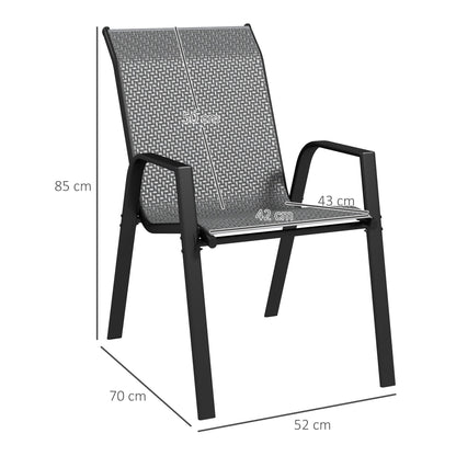 Set of 4 Stackable Garden Chairs with Armrests in PE Rattan and Steel, Grey