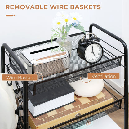 3-Tier Kitchen Cart with Removable Baskets and 4 Wheels, Steel and PP Plastic, 41.5Lx26. 5x63 cm, Black
