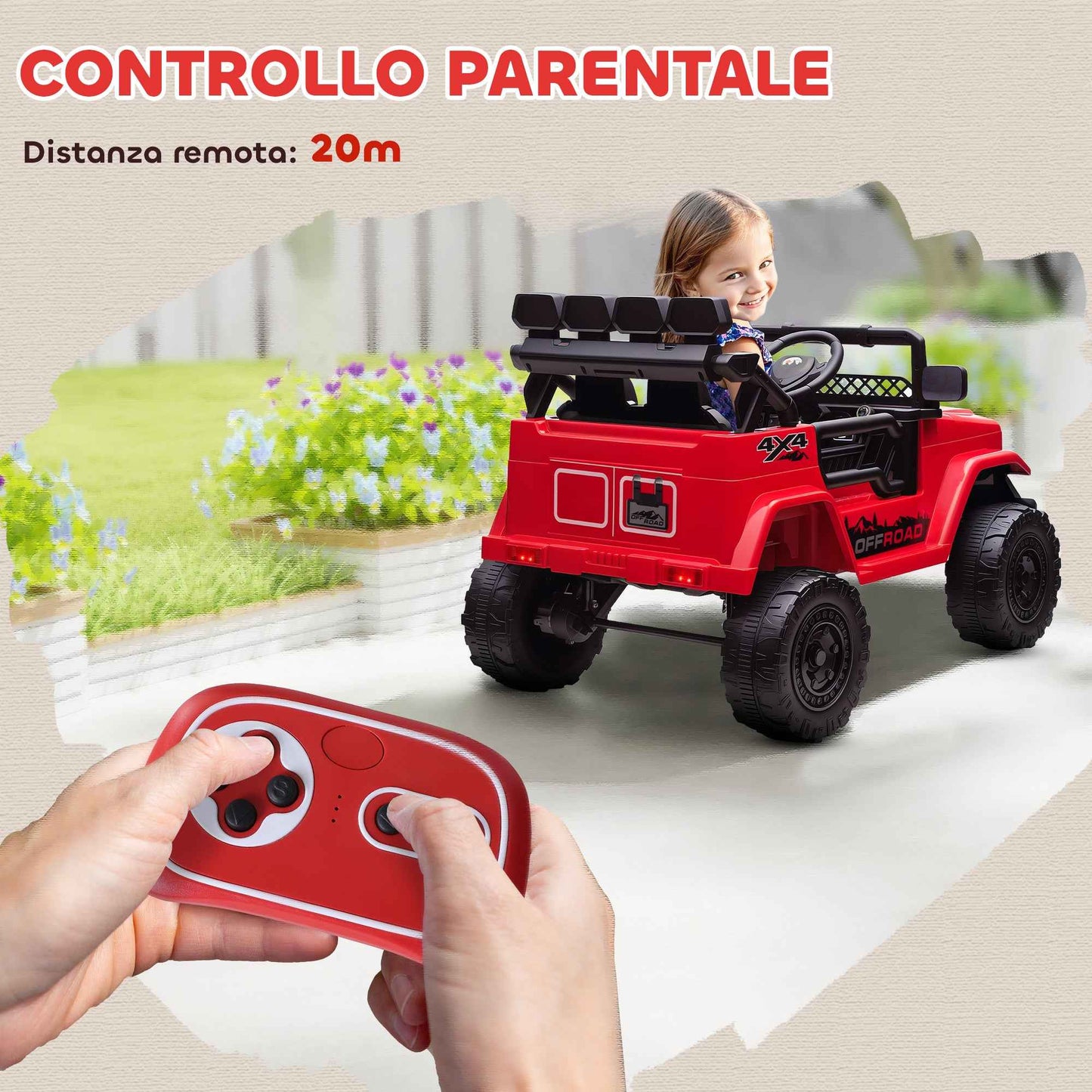 Children's Off-Road Vehicle with Lights, Horn, Belt and Remote Control, Made of PP and Metal, 99x66x68.5 cm, Red
