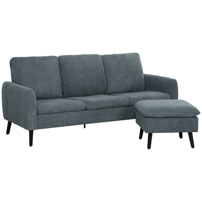 3 Seater Corner Sofa with Reversible Chaise Longue, in Velvet Effect Fabric, 196x140x88 cm, Charcoal Grey