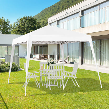 Pop up Foldable Garden Gazebo 2.4x2.4m with Steel Structure and Windproof Ropes, White