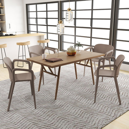 Set of 4 Stackable Garden Chairs in Modern Plastic with Armrests 60x56x75 cm, Grey