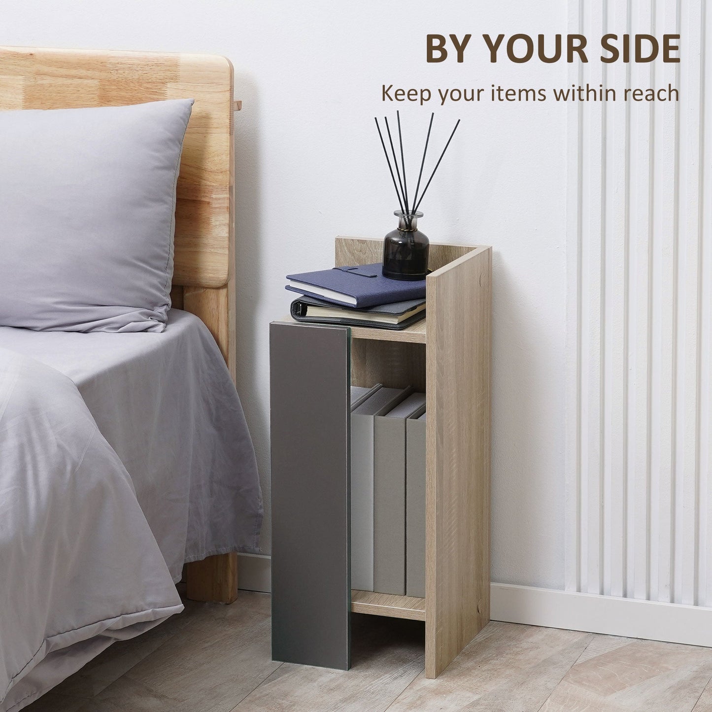 Modern Grey Nightstand with Open Shelf, 2 Piece Set in Chipboard for Bedroom and Living Room, 27x25x60cm