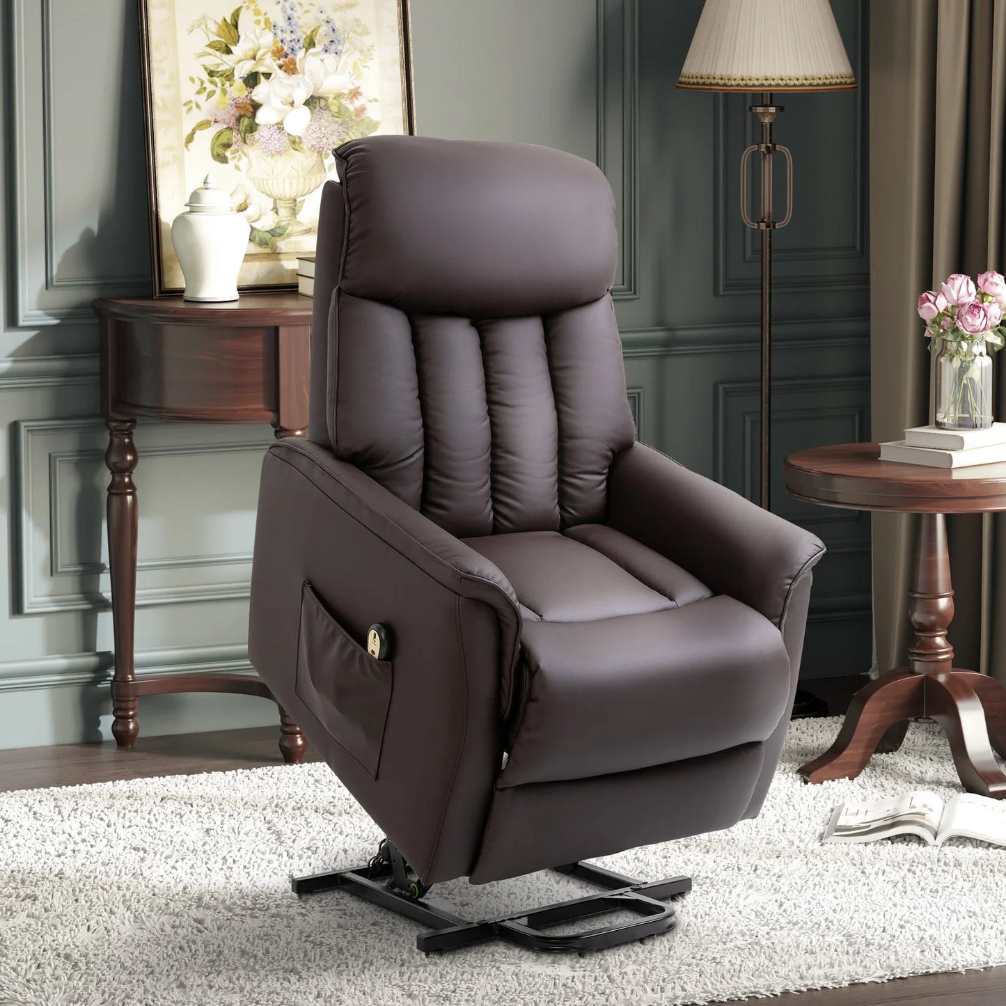 Electric Lift Recliner Chair – 145° Adjustable PU Leather Armchair with Remote and Footrest, Brown