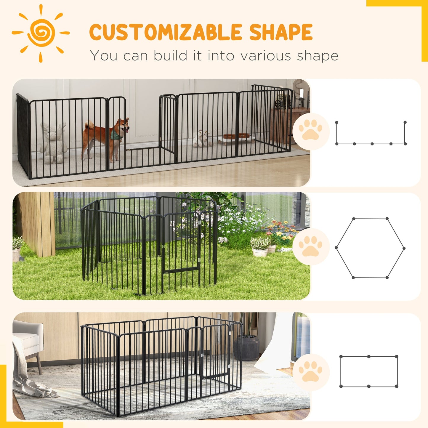 6 Panel Modular Indoor and Outdoor Dog Playpen, Steel, 164x83x80 cm, Black