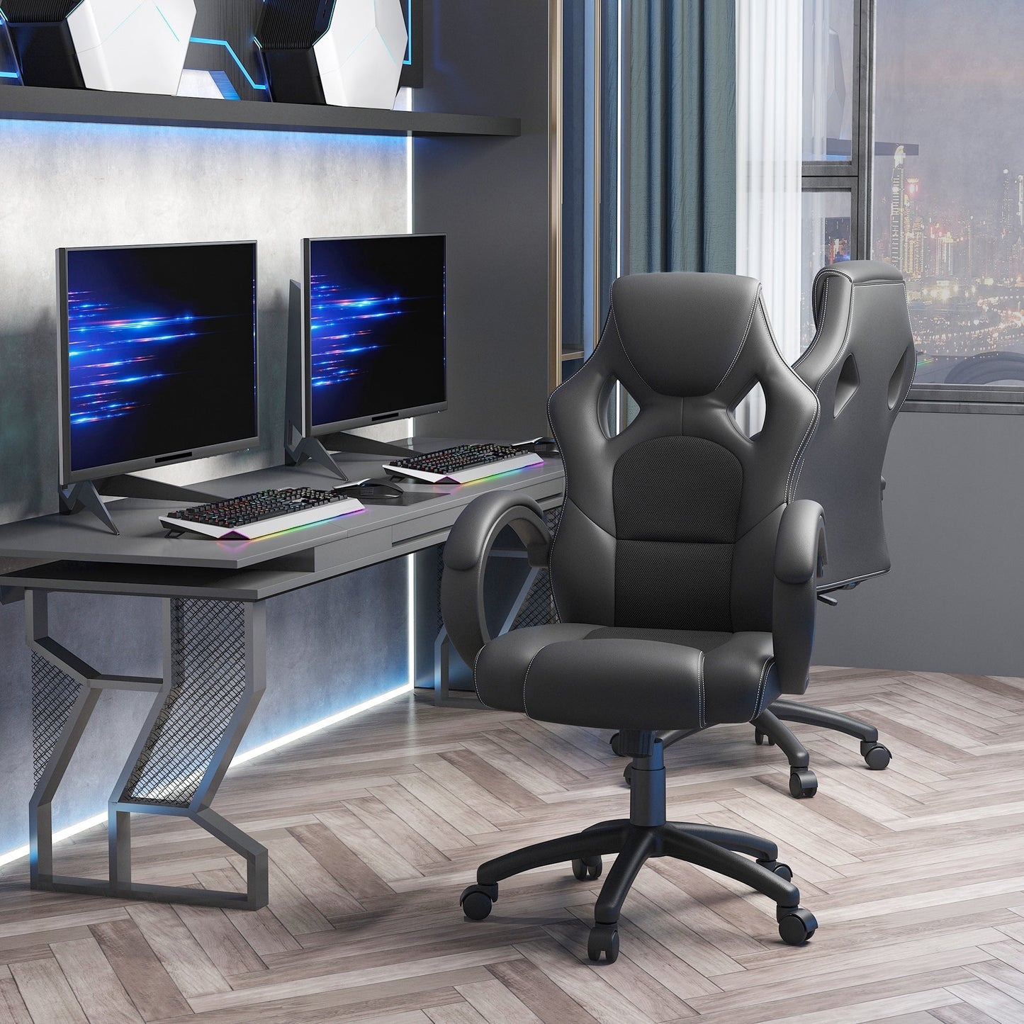 Height Adjustable Gaming Chair, Office Chair with Rocking Function, Swivel and Reclining, 71x61x108-118 cm, Black