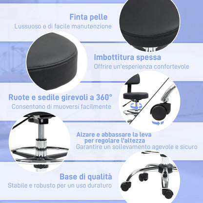 Height-Adjustable Swivel Chair with Footrest, in Steel, Faux Leather and Foam, 52x52x78-92 cm, Black