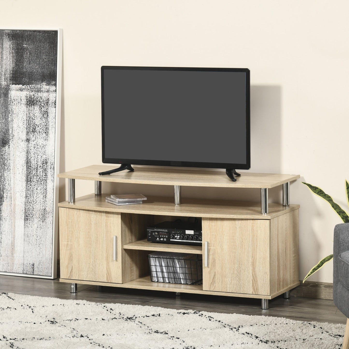 Modern TV Mobile with 2 shelves, Passacavi holes and 2 cabinets in MDF 105x40x55cm - oak