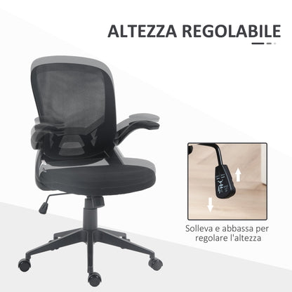 Ergonomic Office Chair with Adjustable Height, Flip-Up Armrests and Mesh Fabric, Black