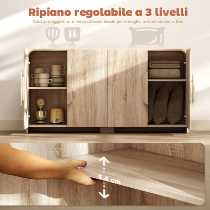 Sideboard with 2 Cabinets, Soft-Close Doors and Adjustable Shelves, 157x39x82 cm, Natural Wood