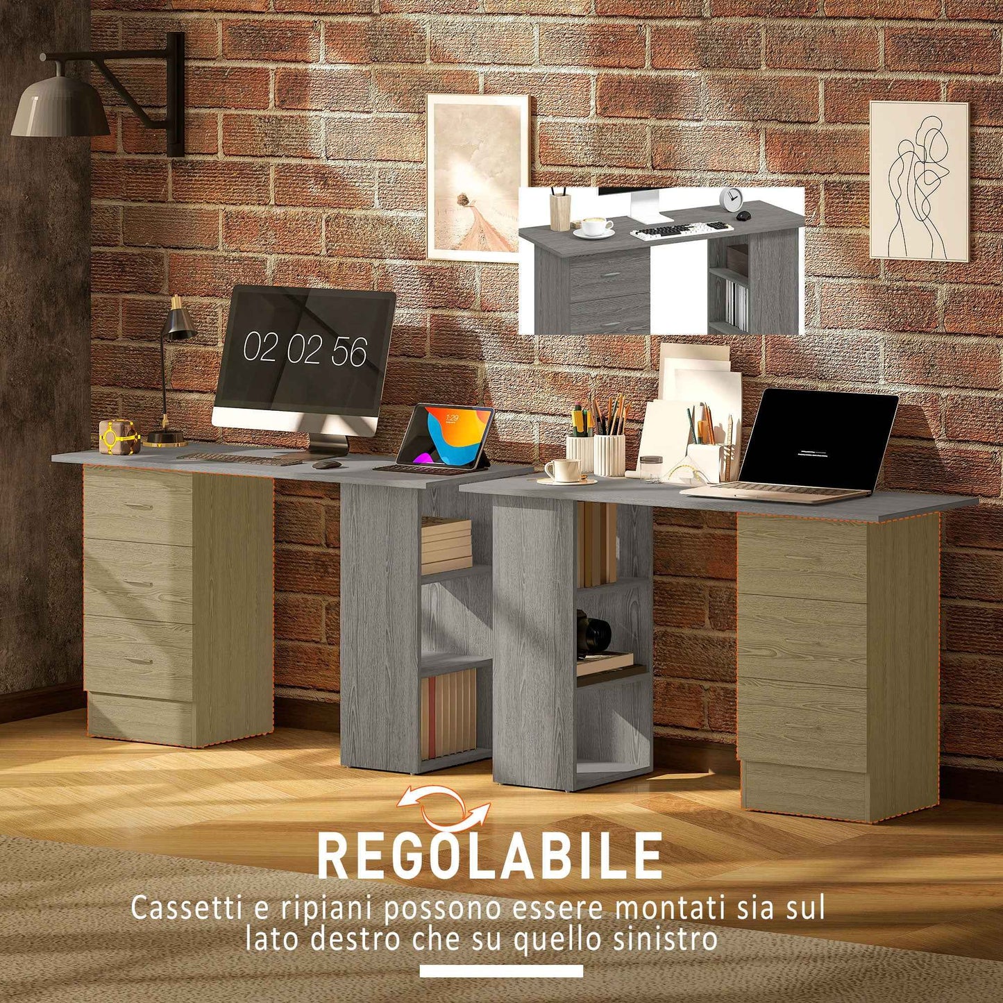 HOMCOM Modern Desk with 3 Drawers and 3 Shelves for Bedroom and Office, Wooden, 120x49x72 cm, Grey