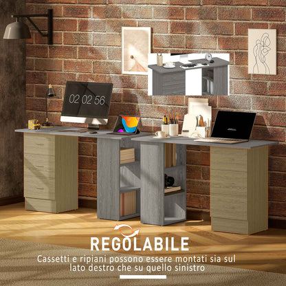 HOMCOM Modern Desk with 3 Drawers and 3 Shelves for Bedroom and Office, Wooden, 120x49x72 cm, Grey