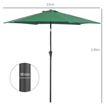 2.6x2.4m Garden Umbrella with Tilting Head, in Aluminum and Polyester, Dark Green and Black