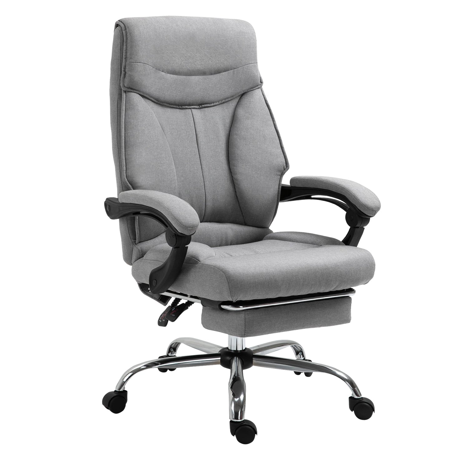 Ergonomic Swivel Office Chair, Desk Chair with Wheels, Retractable Footrest and 135° Reclining, Adjustable Height, Grey