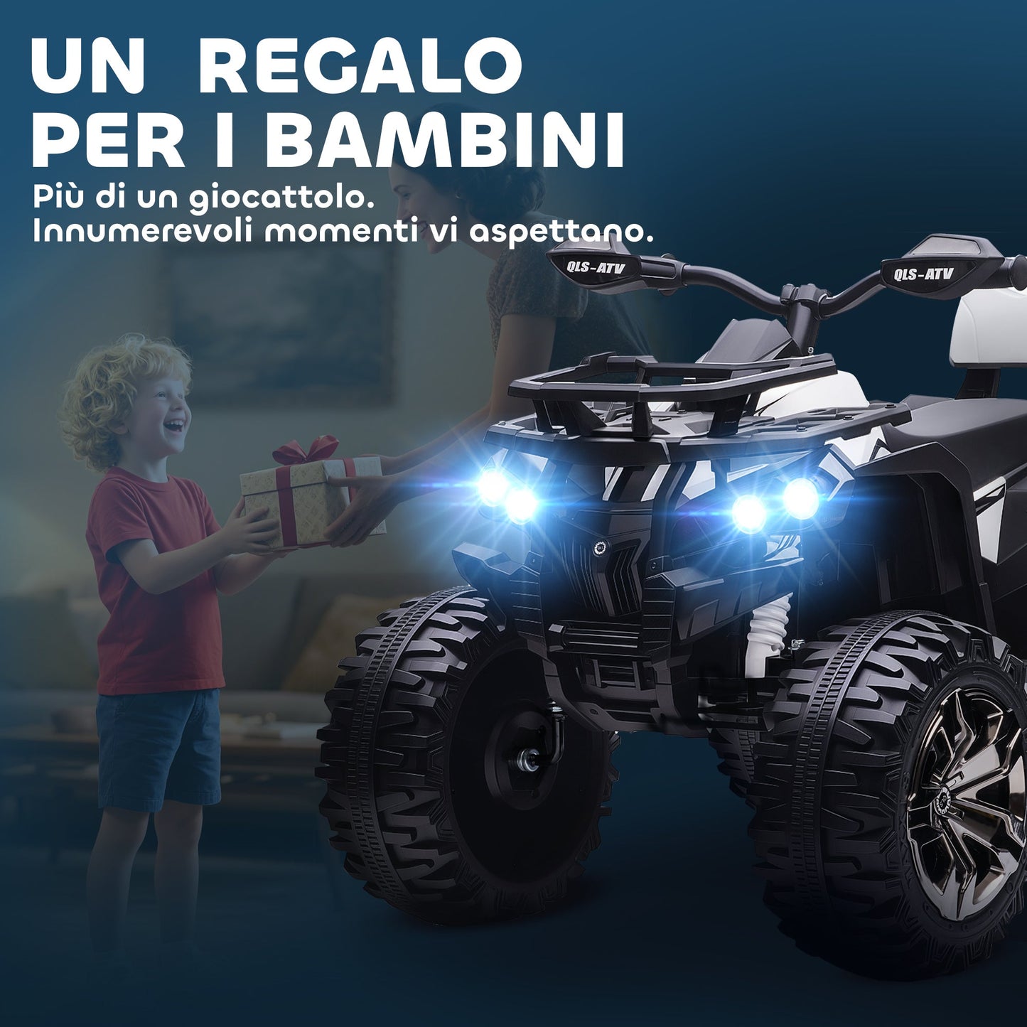 12V Electric Quad Bike for Children Ages 3-5 with Headlights and Pedal, USB Port for Music, White