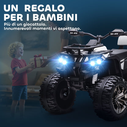 12V Electric Quad Bike for Children Ages 3-5 with Headlights and Pedal, USB Port for Music, White