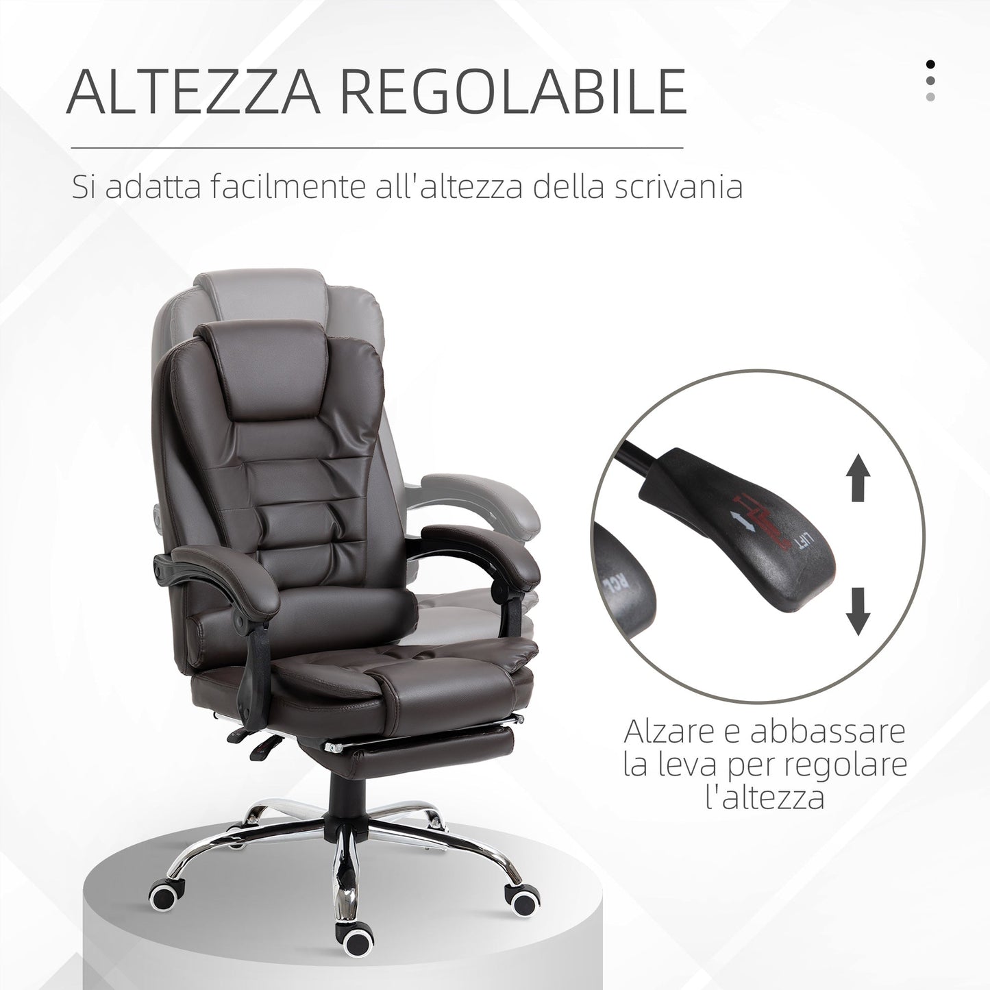 Presidential Style Reclining Office Chair with Footrest, 64.5x69x109-117 cm, Coffee