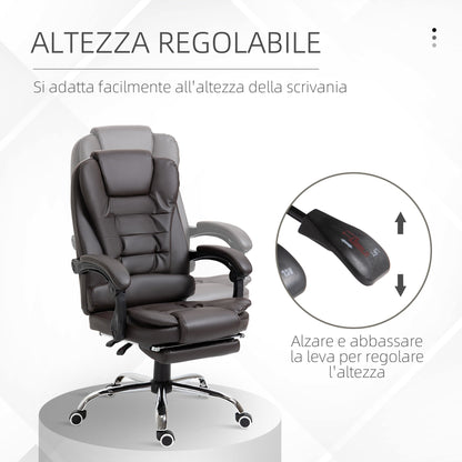 Presidential Style Reclining Office Chair with Footrest, 64.5x69x109-117 cm, Coffee