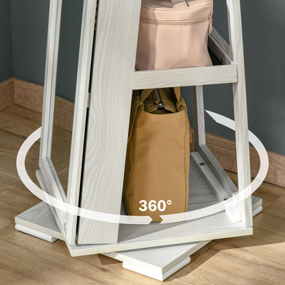 Rotating Jewellery Mirror for Bedroom with 2 Keys, White Wood and Glass, 38x38x160 cm