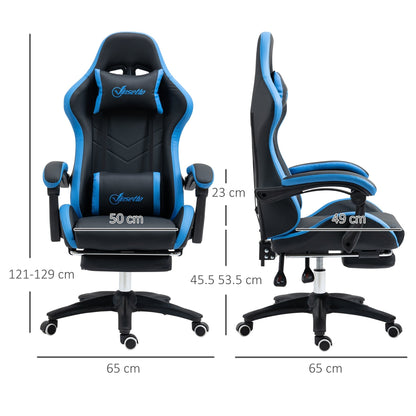 Gaming Chair with Adjustable Height and Reclining Backrest, 65x65x121-129 cm, Blue and Black