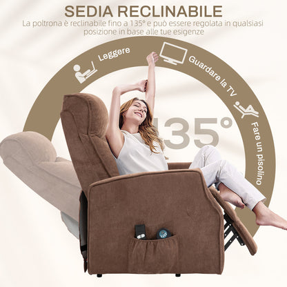 Lift Relax Chair with 8 Massage Points, 135° Reclining and 2 Remote Controls, Brown