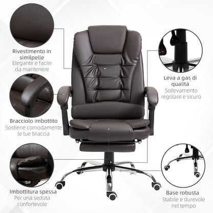 Presidential Style Reclining Office Chair with Footrest, 64.5x69x109-117 cm, Coffee