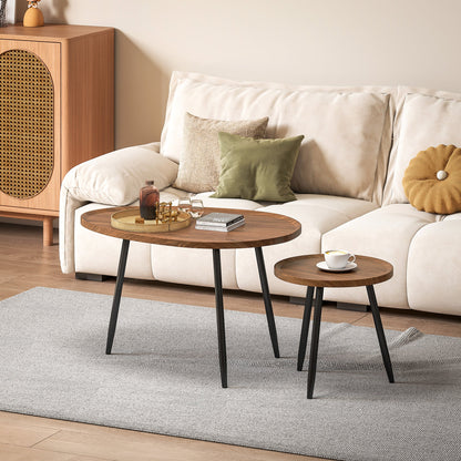 Set of 2 Nesting Coffee Tables in Wood and Metal, Dark Wood Color
