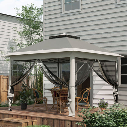 Height Adjustable Outdoor Gazebo with Mosquito Nets, in Metal and Oxford Fabric, 3.3x3.3x2.8 m, Dark Gray
