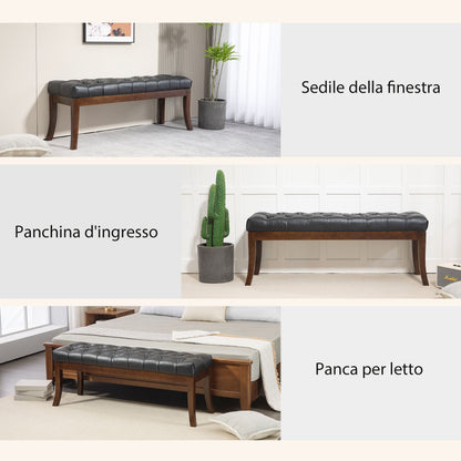 Upholstered Bed End Bench with Button Design and Curved Legs, PU Leather and Wood, 120x38x46 cm, Black