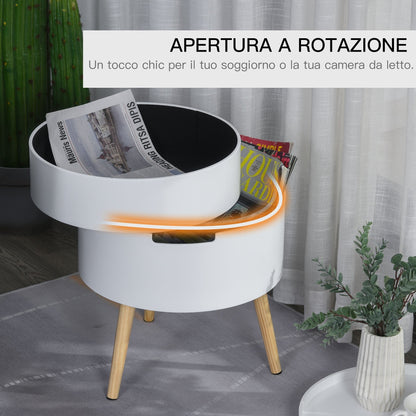 Round coffee table with rotation opening and removable white wood tray
