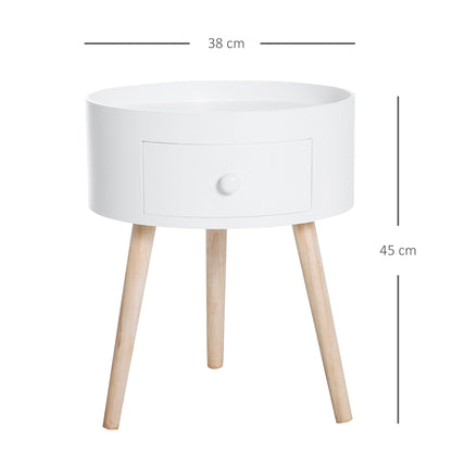 Modern Living Room Table with wooden, white, ф38x45cm drawer
