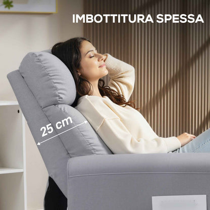 Reclining Chair 135° max in Linen Effect Fabric, Foam, Steel and Wood, 73x86x100 cm, Light