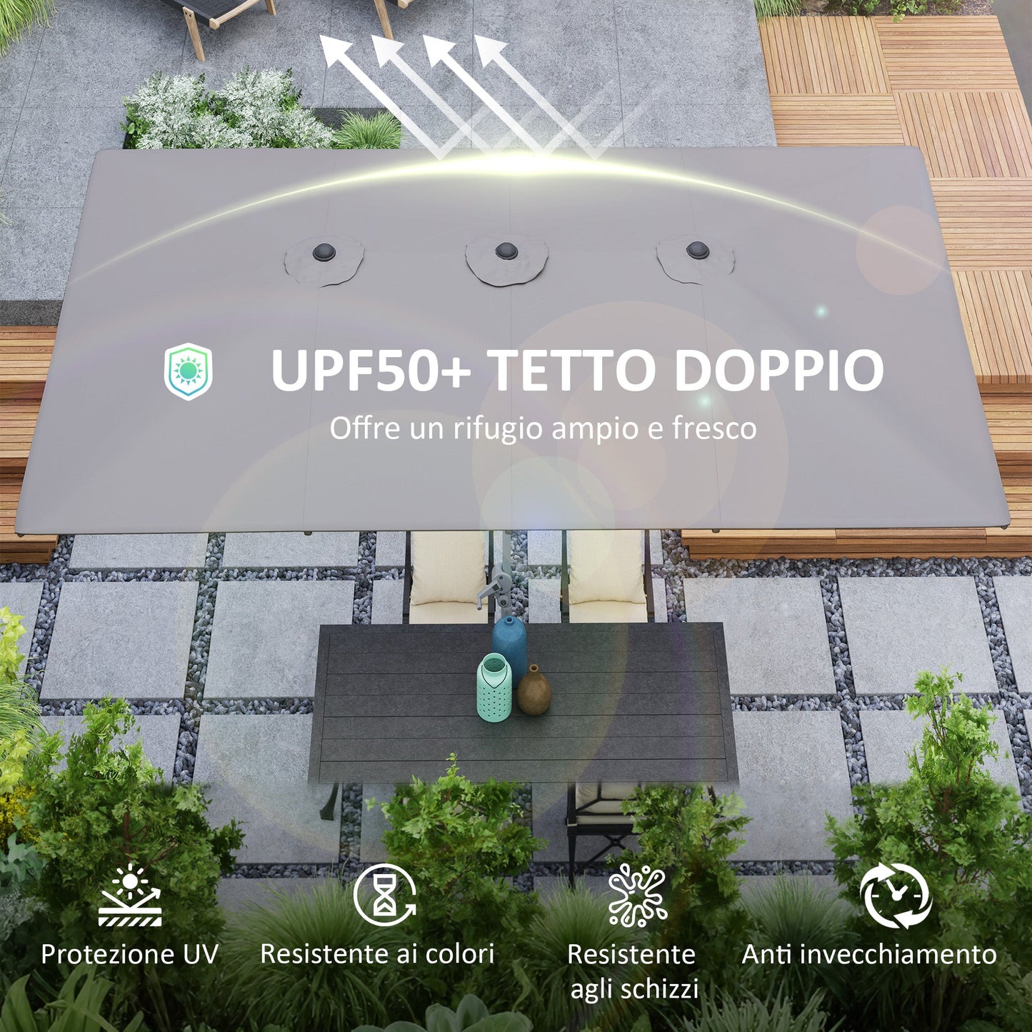 Double Garden Umbrella 4.5x2.6 m, Crank Opening and 12 Ribs, Gray