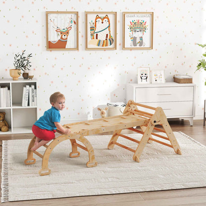 5-in-1 Children's Playground with Triangle, Smooth Wall and Arch, Made of Poplar and Pine Wood, 188x70x59 cm