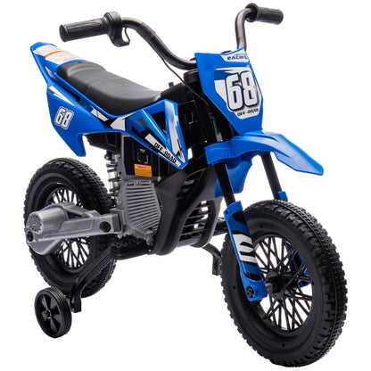 Electric Motorcycle for Kids with Removable Training Wheels, Suspension, Sounds and Charge Indicator, Blue