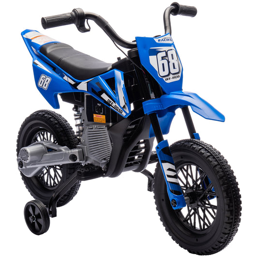 Electric Motorcycle for Kids with Removable Training Wheels, Suspension, Sounds and Charge Indicator, Blue