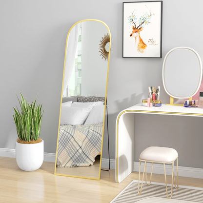 Modern Aluminum Alloy Floor and Wall Mirror with Folding Stand, 50x170cm, Gold