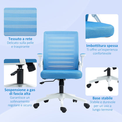 Ergonomic Swivel Chair with Adjustable Height and Armrests, 54x54x89-99 cm, White and Blue
