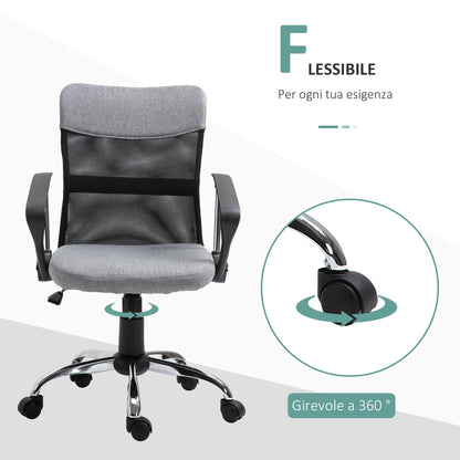Grey Fabric Office Chair, Ergonomic Swivel Desk Chair, 60 x 66 x 91-101cm