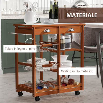 Multipurpose Kitchen Cart in Pine Wood 74 x 37 x 76cm Light Brown