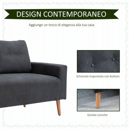 Nordic Style Modern 2-Seater Sofa with Quilted Fabric Backrest, 145x76x88 cm, Grey