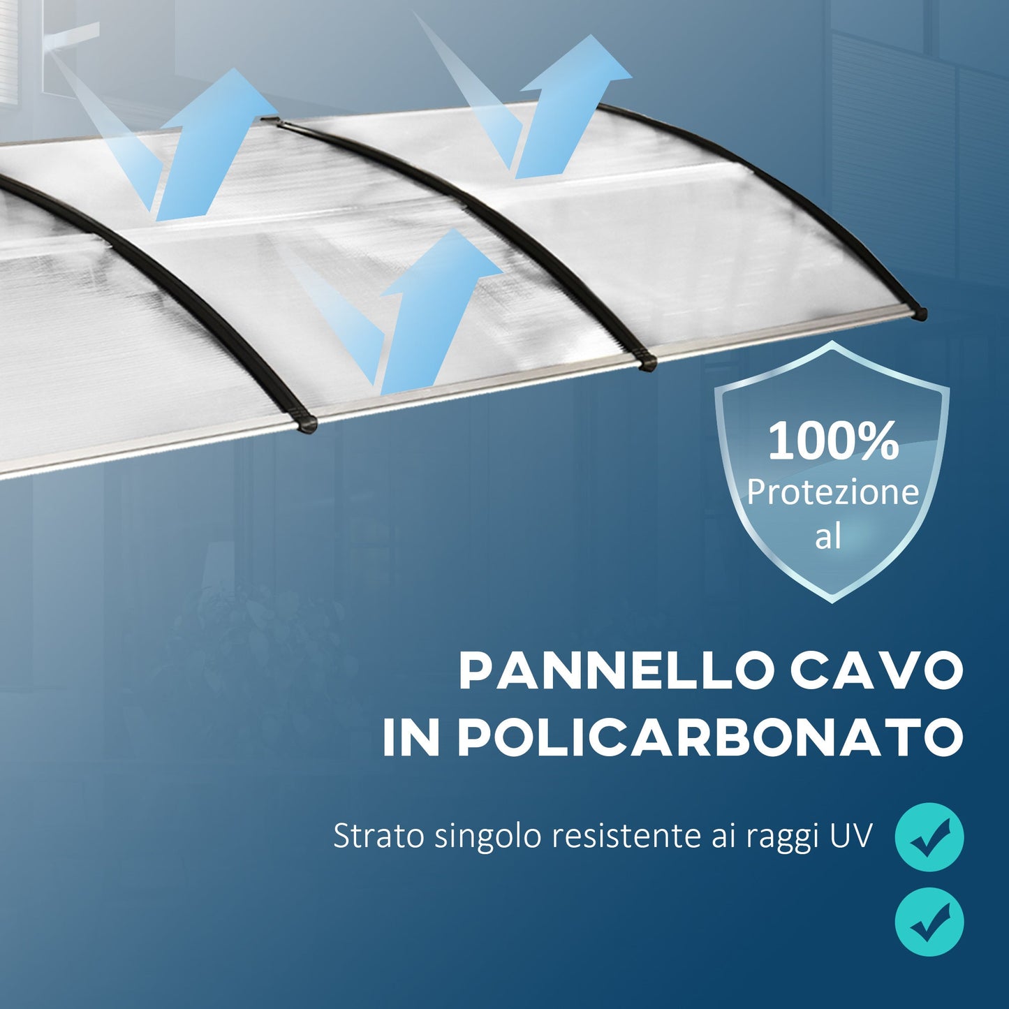 Curved Outdoor Canopy with Screws and Bolts Included, in Polycarbonate, PP and Aluminum, 122x89x24 cm