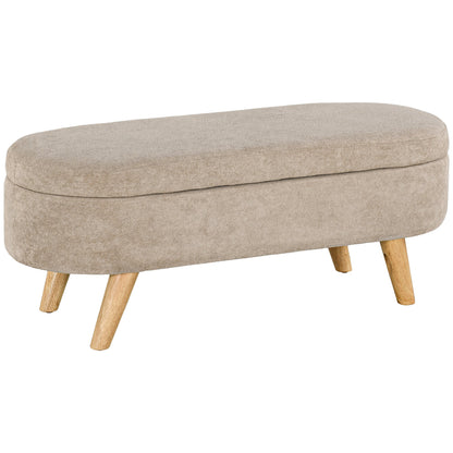 Padded Bed End Bench with Retractable Storage Space, in Wood and Polyester, 110x40x43 cm, Beige