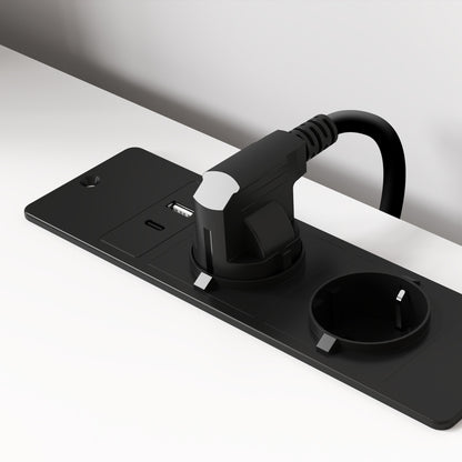 Desk with 2-Tier Bookshelf and Charging Sockets, in Wood and Metal, 100x50x75 cm, White and Black